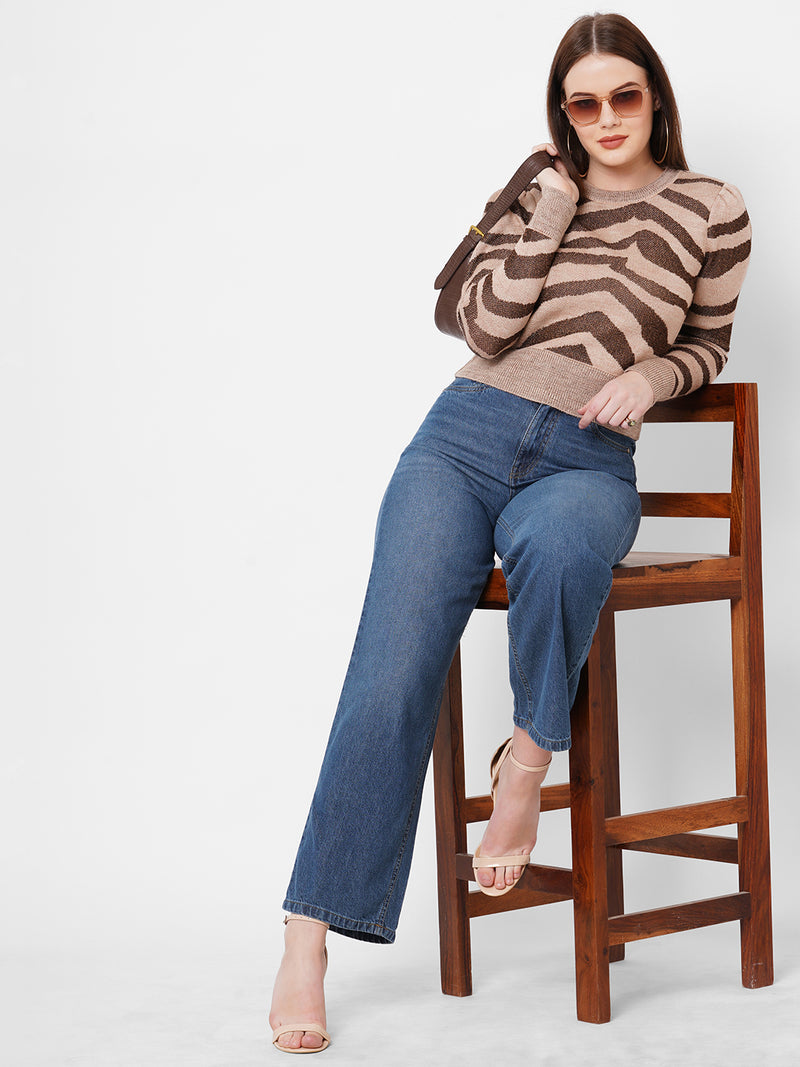 Women Blue K5031 High Rise Wide Leg Jeans
