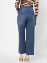 Women Blue K5031 High Rise Wide Leg Jeans