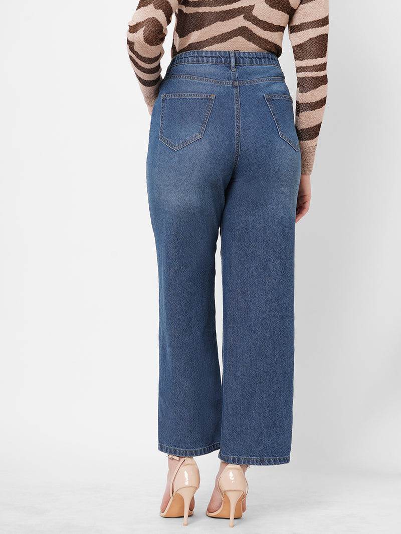 Women Blue K5031 High Rise Wide Leg Jeans