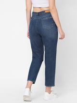 K5085 High Rise Mom Fit Ripped Jeans - Dark Blue