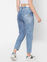 K5085 High Rise Mom Fit Ripped Jeans - Light Blue