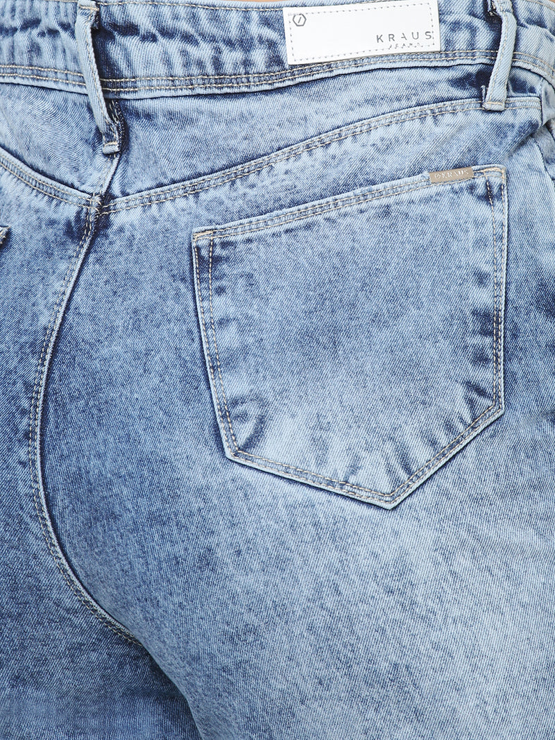 K5085 High Rise Mom Fit Ripped Jeans - Light Blue