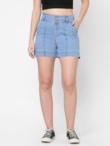 High-Rise Loose Fit Shorts - Light Blue