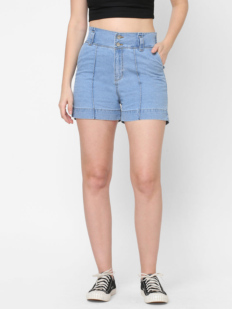 High-Rise Loose Fit Shorts - Light Blue