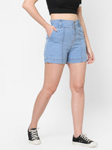 High-Rise Loose Fit Shorts - Light Blue