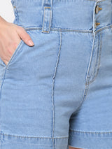 High-Rise Loose Fit Shorts - Light Blue