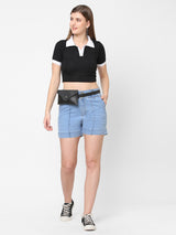 High-Rise Loose Fit Shorts - Light Blue