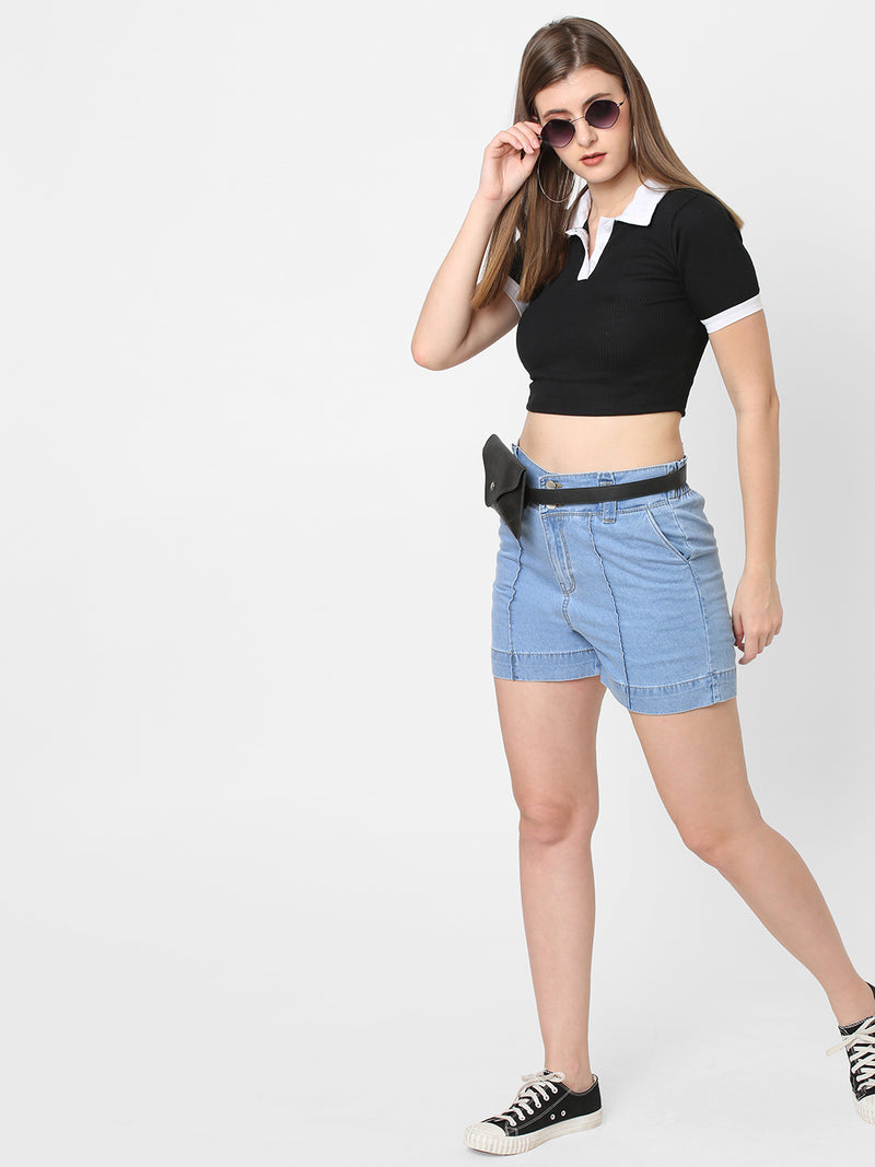 High-Rise Loose Fit Shorts - Light Blue