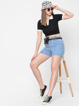 High-Rise Loose Fit Shorts - Light Blue