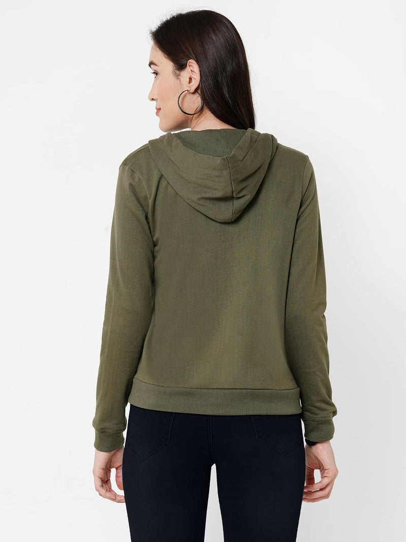 Women Olive Solid Sweatshirt - Olive