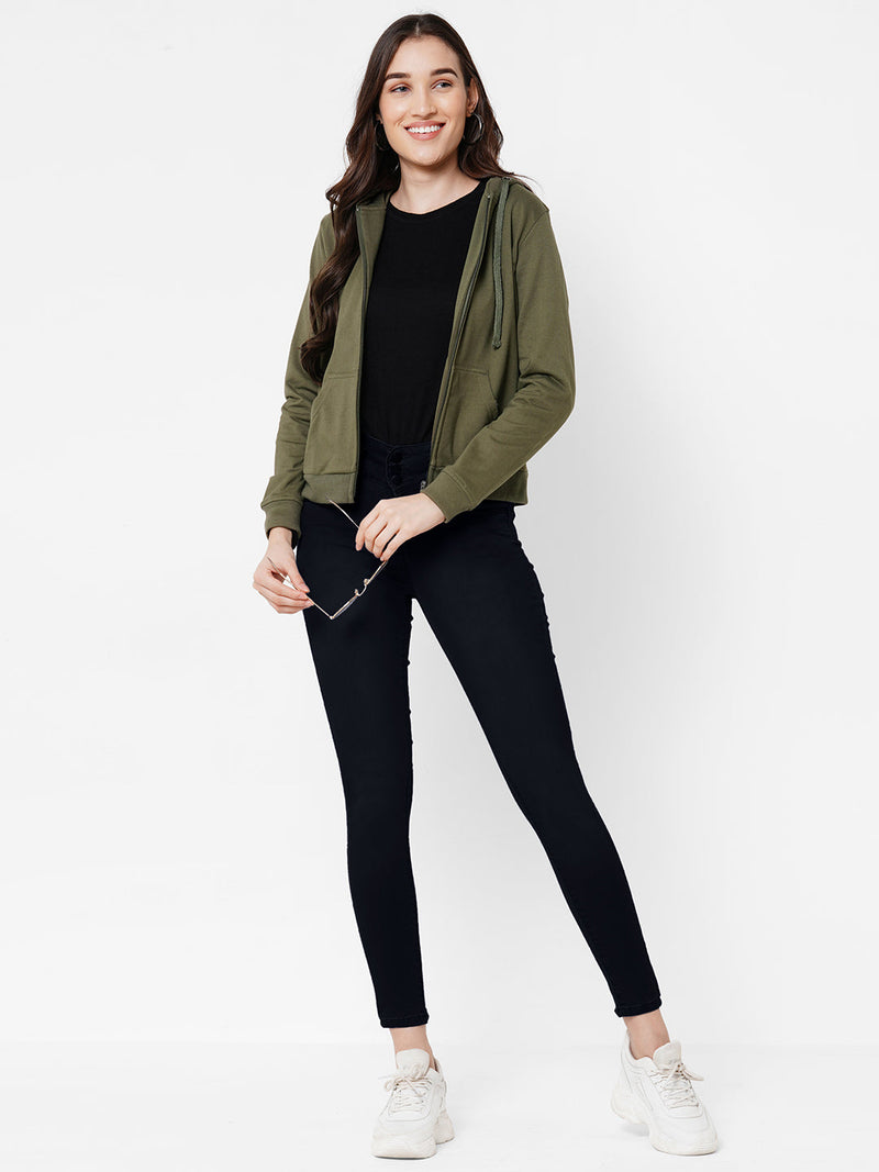 Women Olive Solid Sweatshirt - Olive