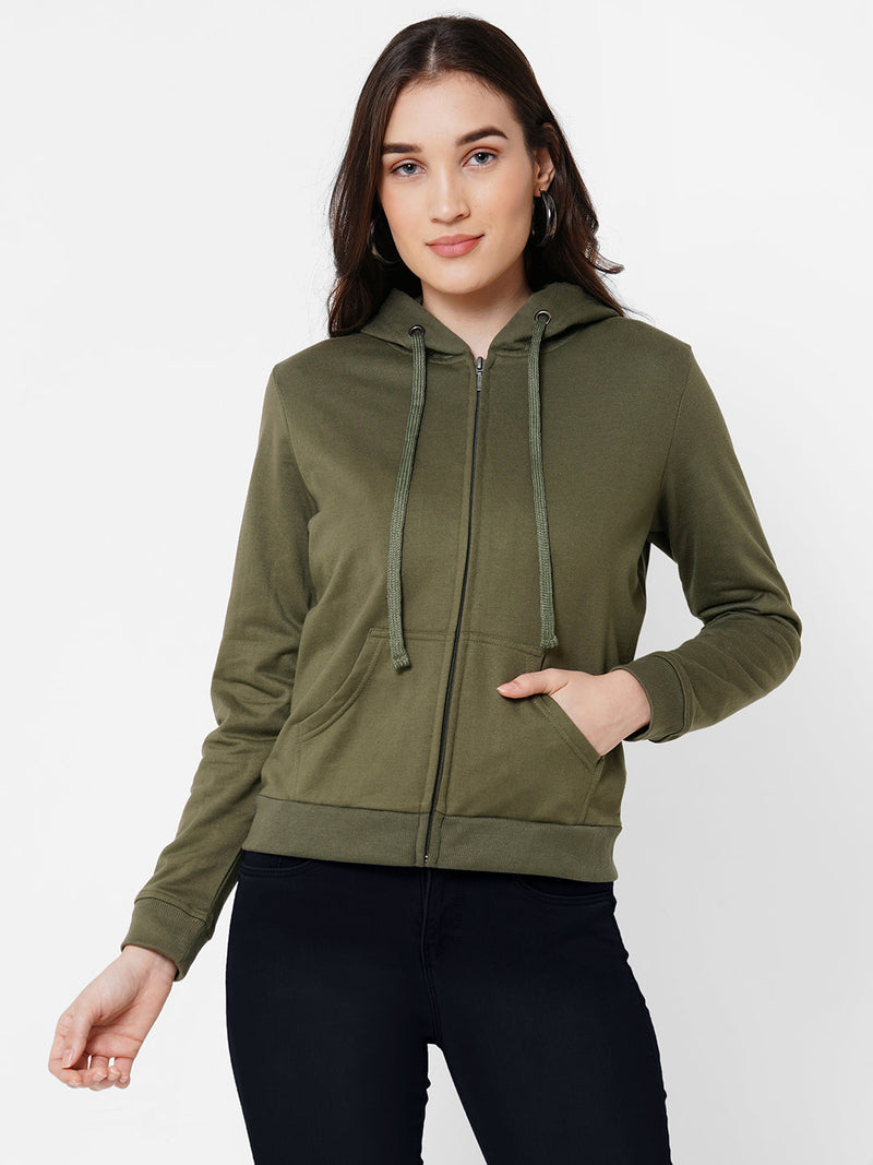 Women Olive Solid Sweatshirt - Olive