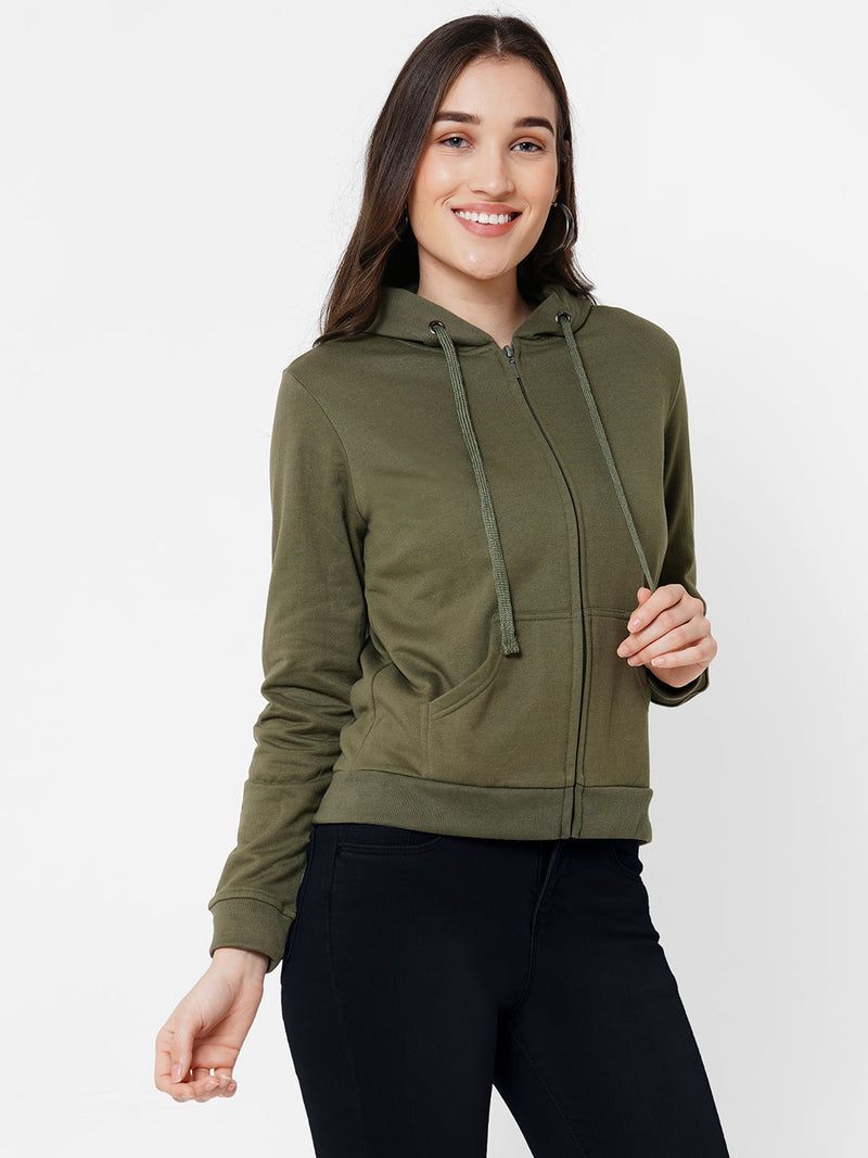 Women Olive Solid Sweatshirt - Olive