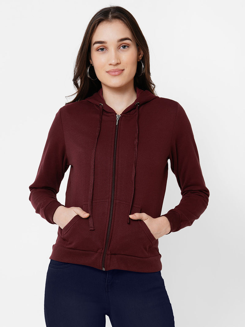 Women Wine Solid Sweatshirt - Wine