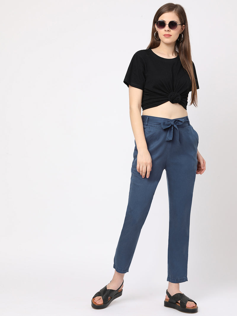 High-Rise Paper Bag Pants - Airforce