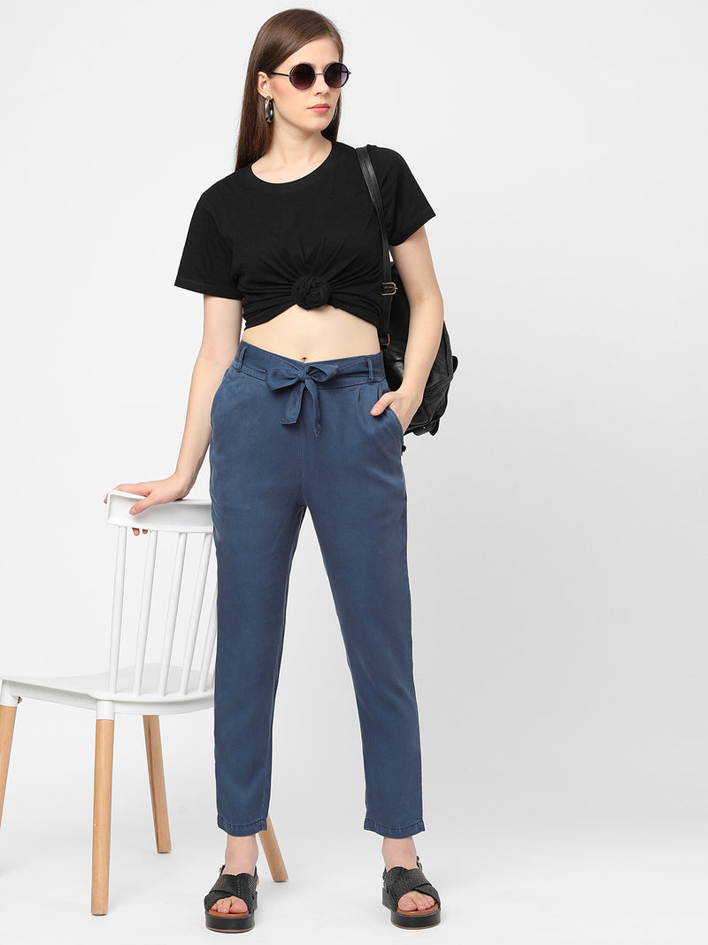 High-Rise Paper Bag Pants - Airforce