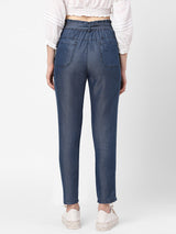 High-Rise Paper Bag Pants - Dark Blue
