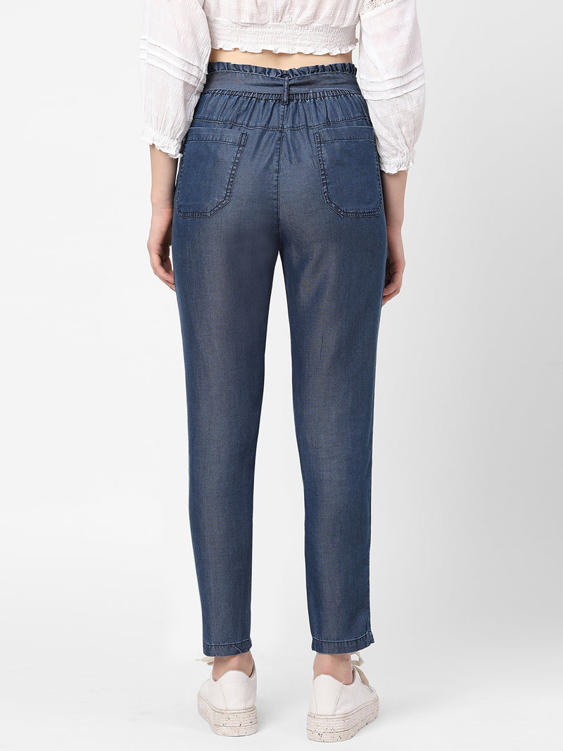 High-Rise Paper Bag Pants - Dark Blue