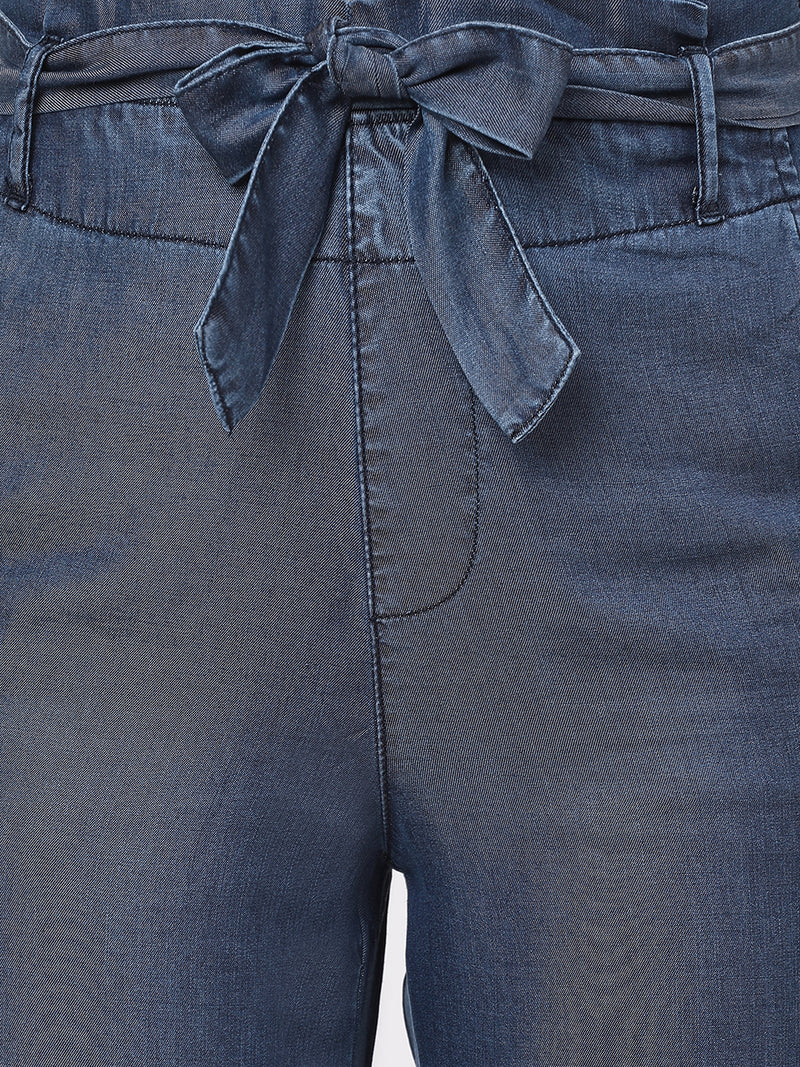 High-Rise Paper Bag Pants - Dark Blue
