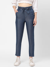High-Rise Paper Bag Pants - Dark Blue