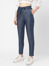 High-Rise Paper Bag Pants - Dark Blue