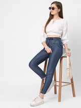 High-Rise Paper Bag Pants - Dark Blue
