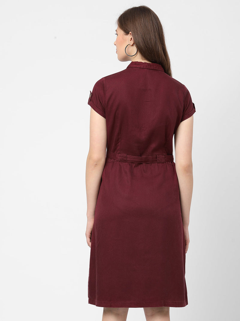 Women Wine Solid Dress - Wine