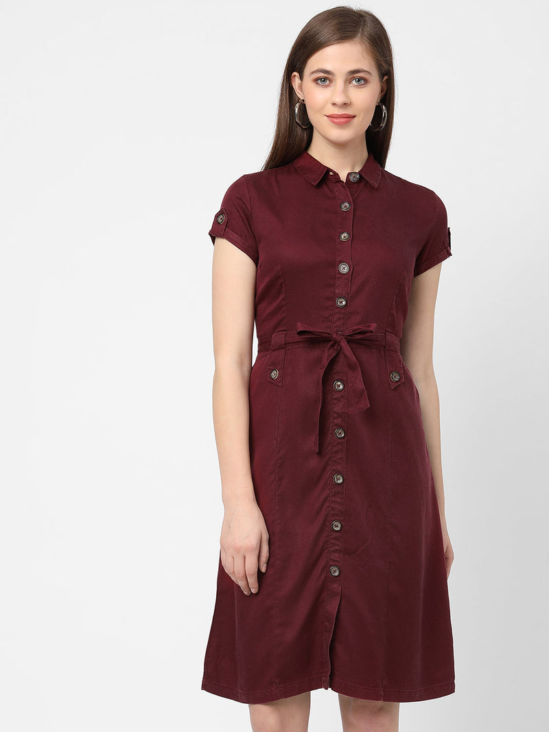 Women Wine Solid Dress - Wine