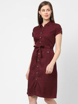 Women Wine Solid Dress - Wine