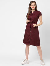 Women Wine Solid Dress - Wine