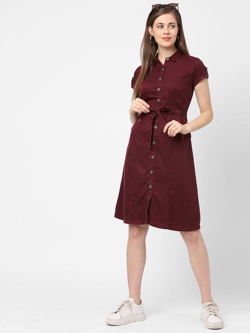 Women Wine Solid Dress - Wine