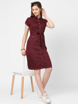 Women Wine Solid Dress - Wine