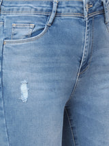 K4014 High-Rise Skinny Knee Blowout Ripped Jeans - Light Blue