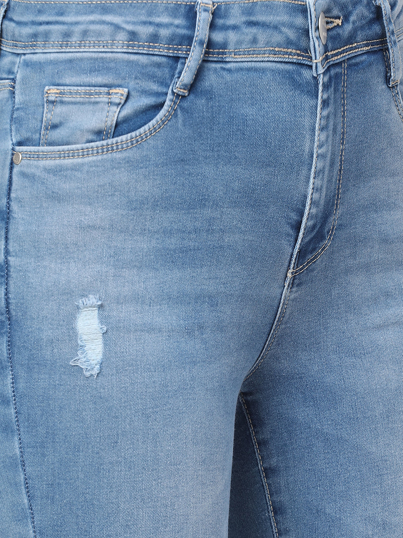 K4014 High-Rise Skinny Knee Blowout Ripped Jeans - Light Blue