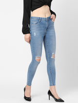 K4014 High-Rise Skinny Knee Blowout Ripped Jeans - Light Blue