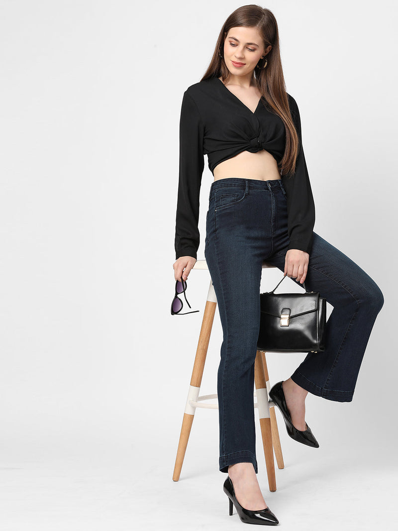K5013 High-Rise Flared Jeans - Navy