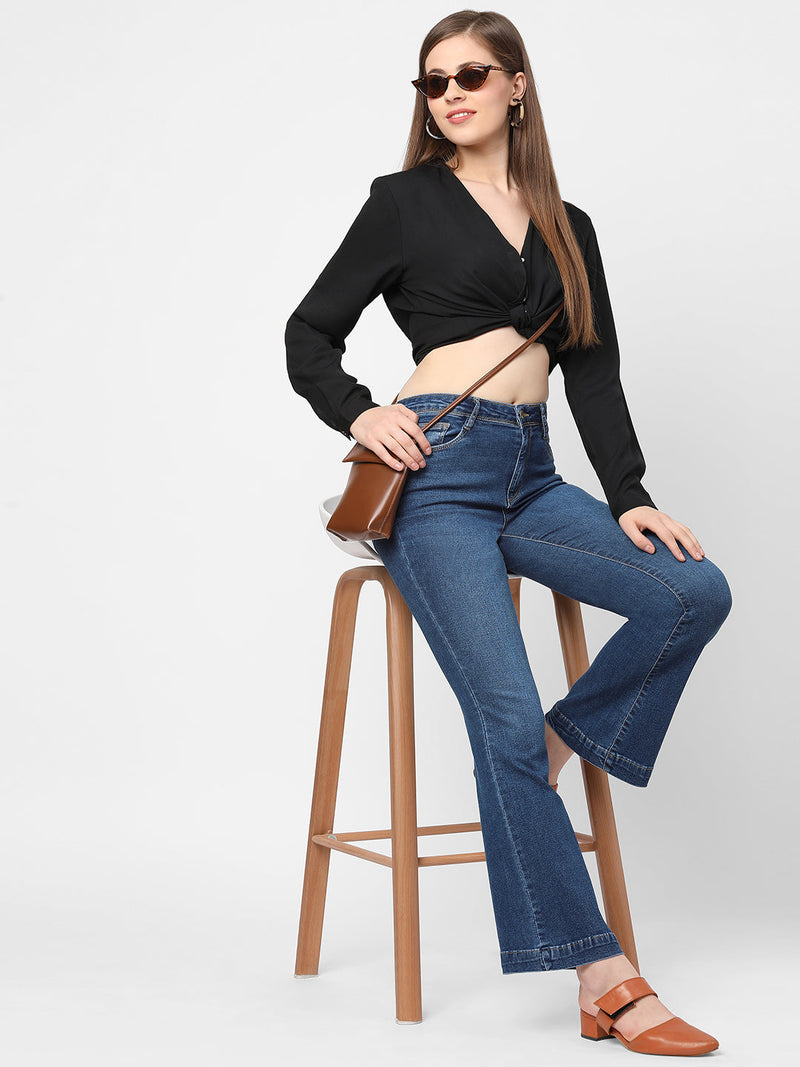 K5013 High-Rise Flared Jeans - Blue