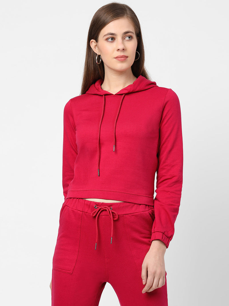 Women Pink Solid Sweatshirt - Fuchsia