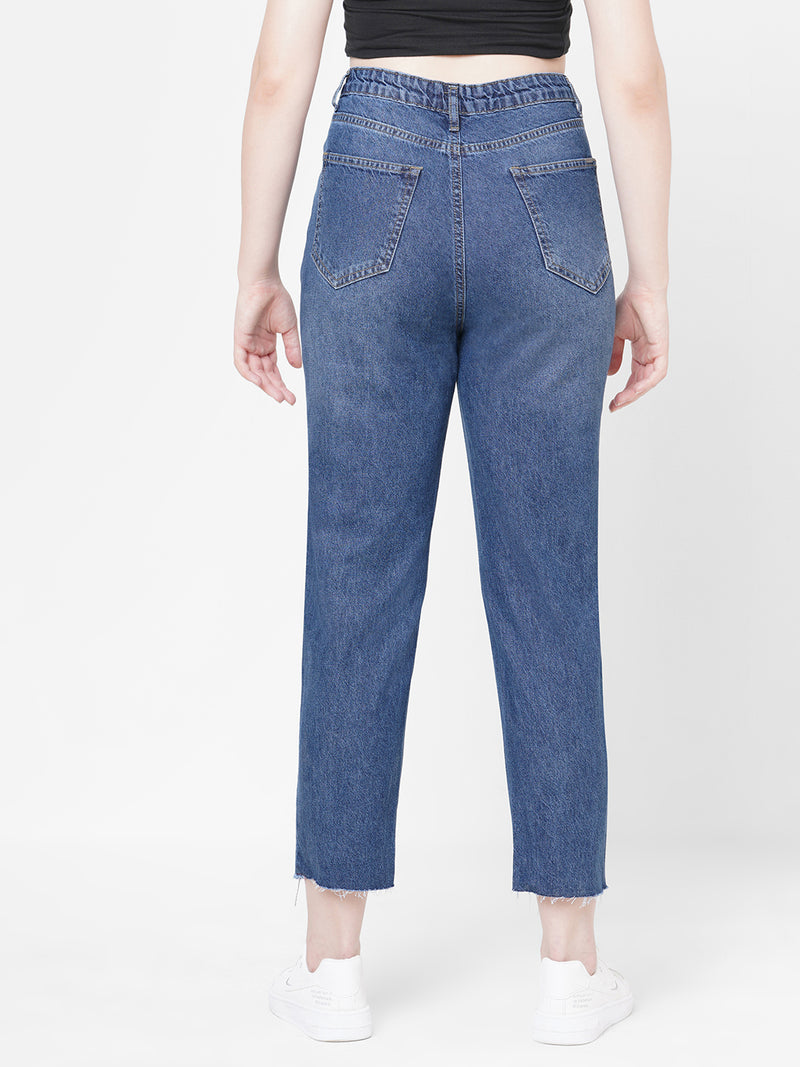 Women Dark Blue K5085 High Rise Mom Fit