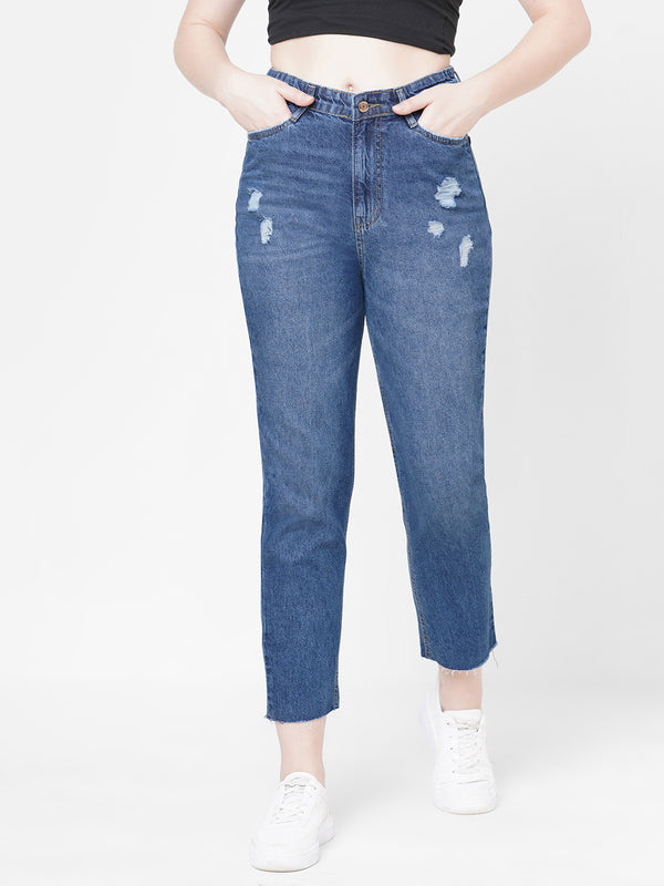 Women Dark Blue K5085 High Rise Mom Fit