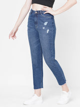 Women Dark Blue K5085 High Rise Mom Fit
