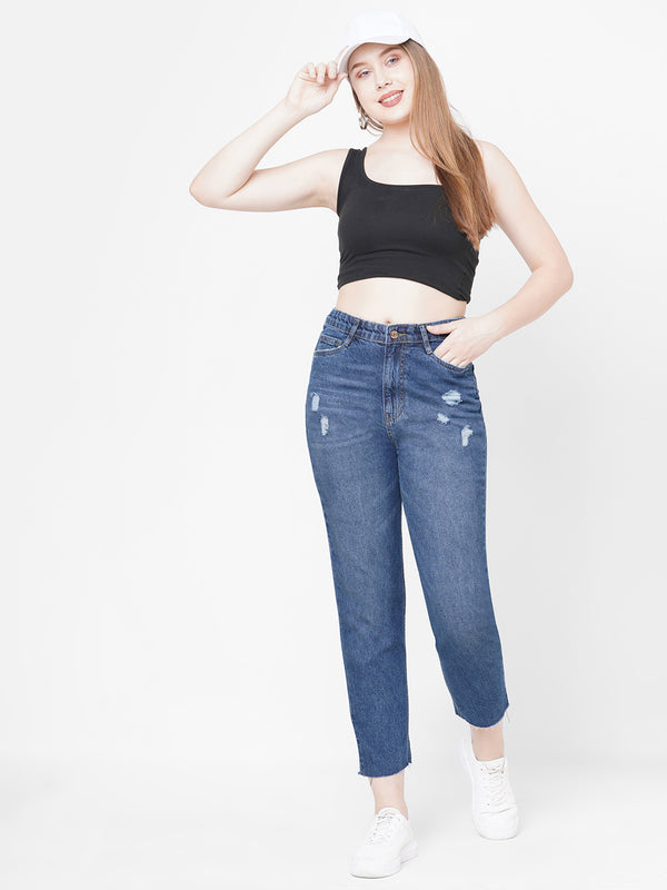Women Dark Blue K5085 High Rise Mom Fit