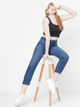 Women Dark Blue K5085 High Rise Mom Fit