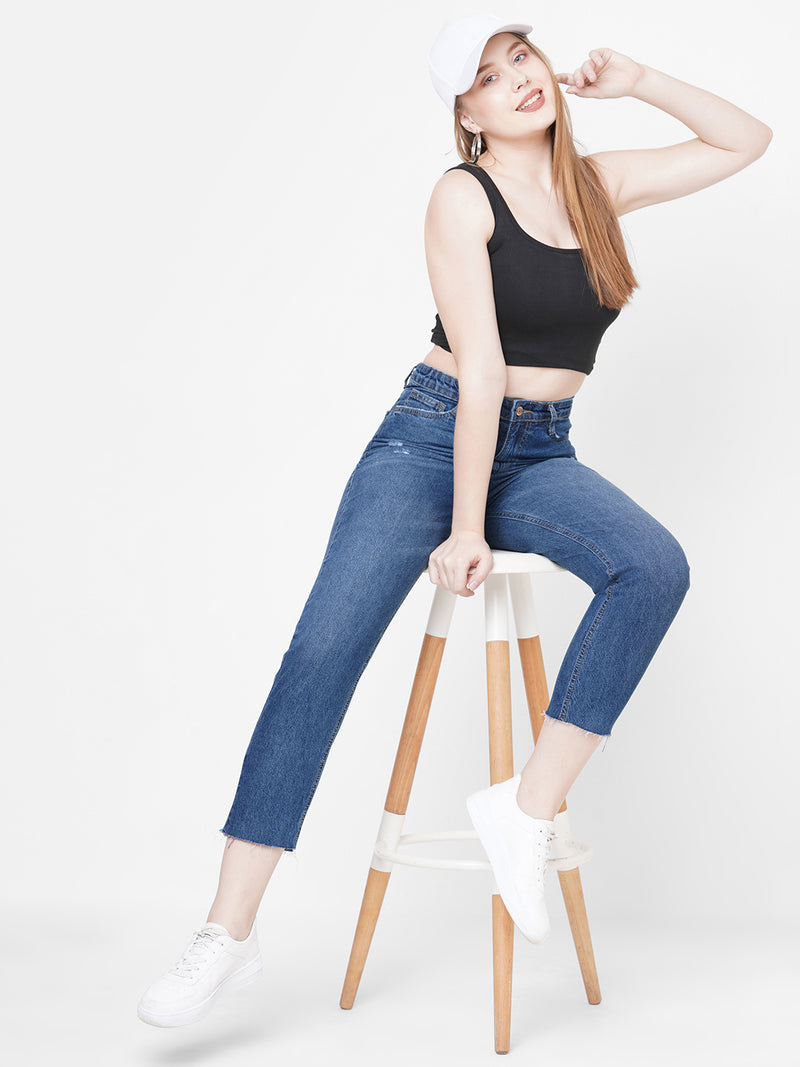 Women Dark Blue K5085 High Rise Mom Fit