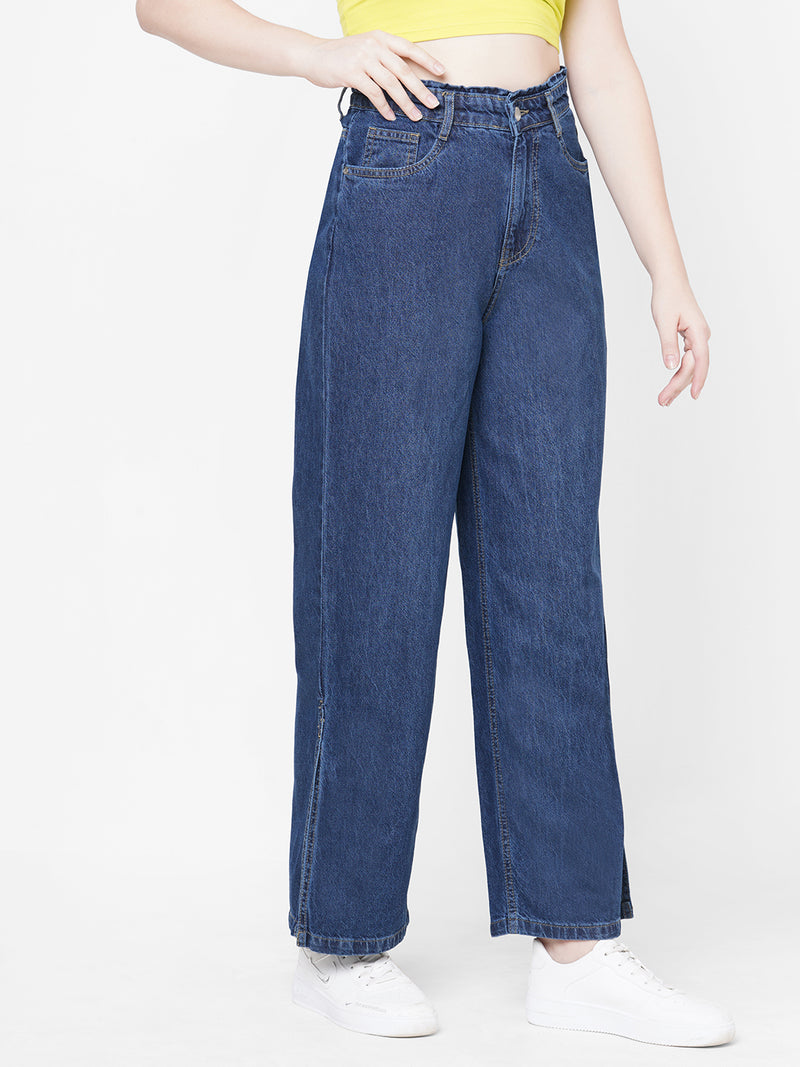 Women Blue K5031 High-Rise Wide Leg Jeans