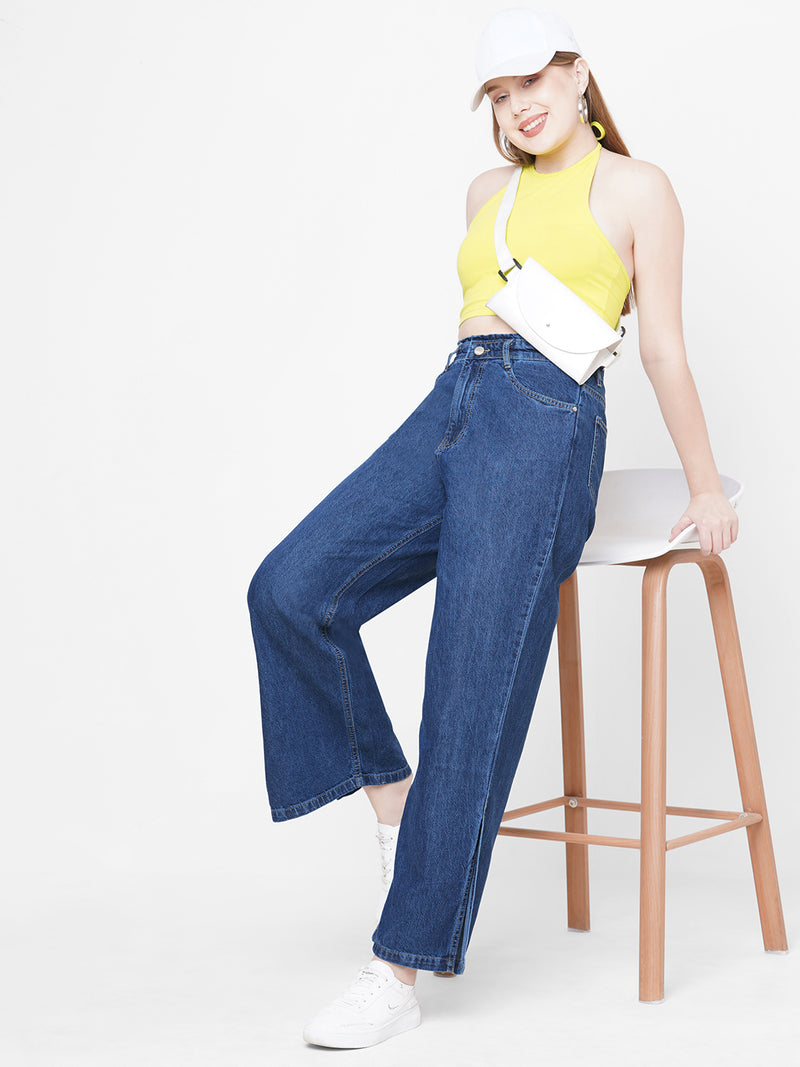 Women Blue K5031 High-Rise Wide Leg Jeans