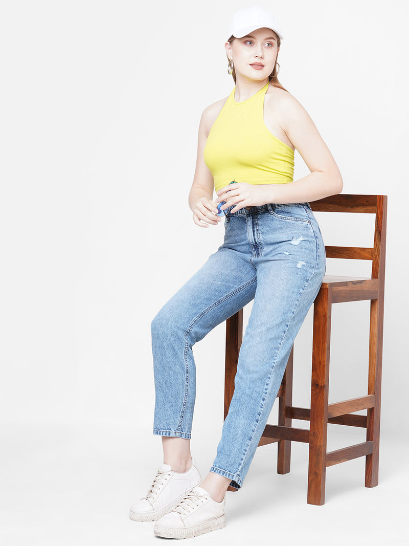Women Light Blue K5085 High Rise Mom Fit