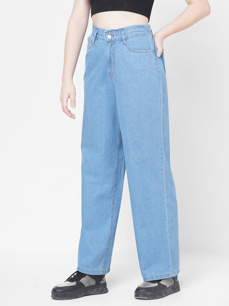 Women Light Blue K5031 High-Rise Wide Leg Jeans