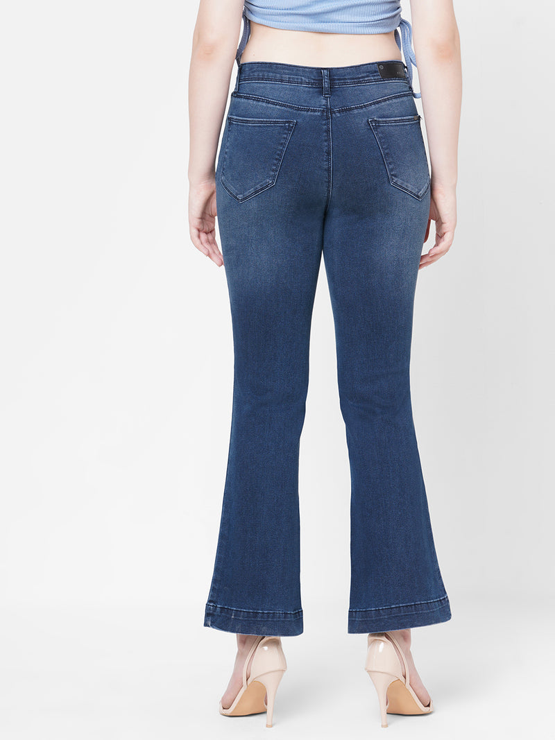 Women Dark Blue K5013 High-Rise Flare Jeans