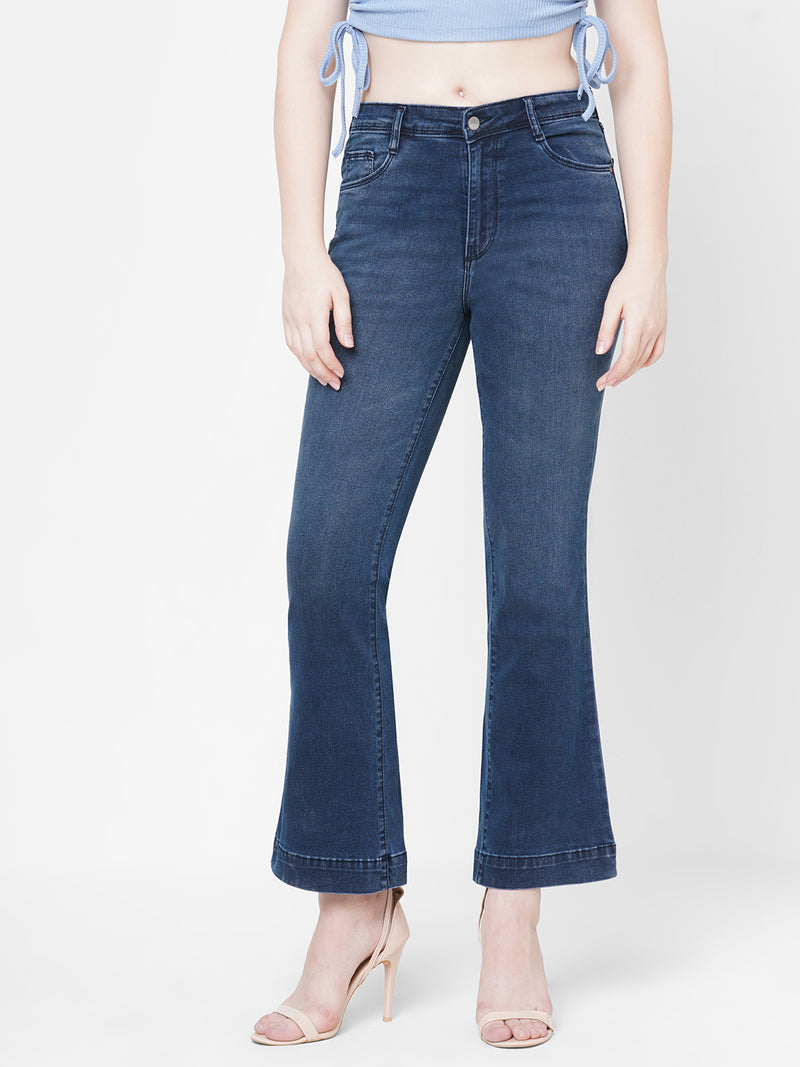 Women Dark Blue K5013 High-Rise Flare Jeans